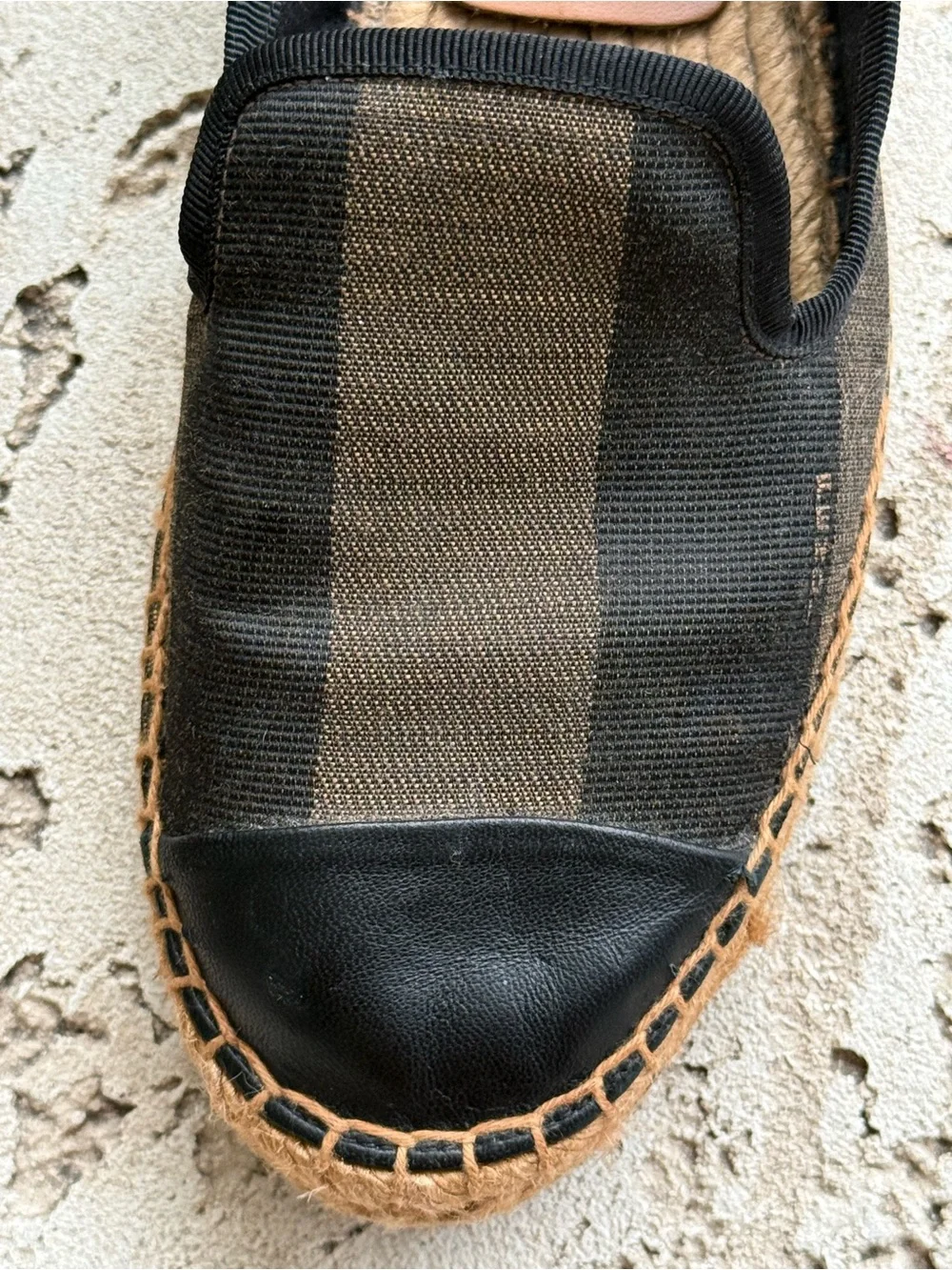 Fendi Women's Espadrilles in Black and Brown Striped Canvas